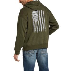 Ariat Mens Hoodie Vertical Flag‎ Green Size XXL Outdoor Hiking Western Workwear